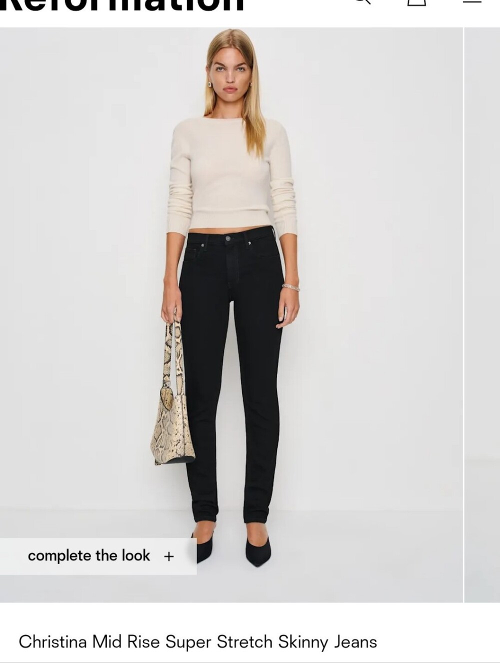 Reformation Christina Mid Rise Super Stretch Skinny Jeans Black - Size 25 BNWT